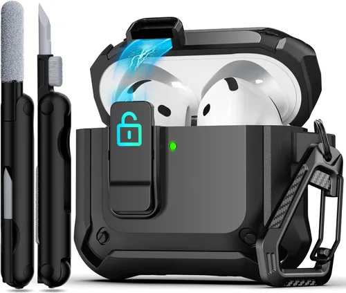 Miniatura 42 de R-fun - Funda para audífonos compatible con AirPods de 4.ª generación 2024, cubierta protectora de expulsión automática a prueba de caídas, puerto