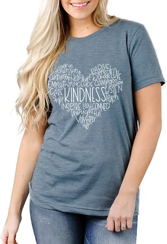 Miniatura 5 de Camisas de bondad para mujer, camisetas gráficas de corazón con texto inspirador, letras inspiradoras, divertidas e informales de manga corta