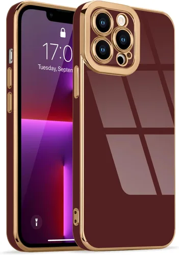 Miniatura 153 de Lafunda Diseñada para iPhone 13 Pro, fundas lujosas con chapado lindo para mujeres y niñas, elegante borde dorado, a prueba de golpes, TPU con funda