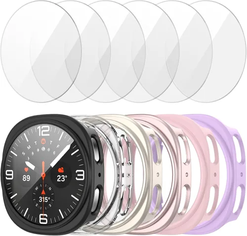 Miniatura 9 de JZK Juego de 6+6 fundas para Samsung Galaxy Watch 6 de 40 mm, protector de pantalla de PC duro impermeable + parachoques delgado de vidrio templado