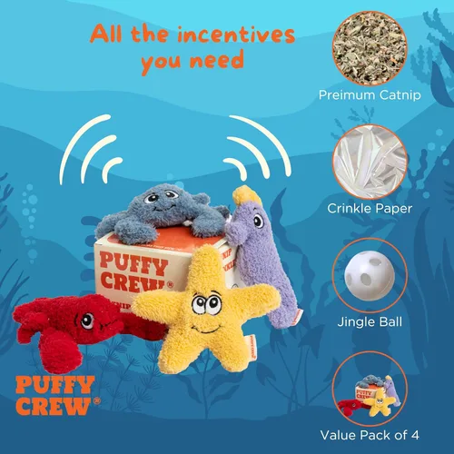 Miniatura 2 de Paquete de 4 juguetes interactivos de peluche para gatos con hierba gatera, juego temático de océano, 5 pulgadas, para gatos de todos los tamaños