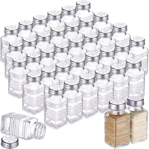 Miniatura 15 de Bokon Juego de 48 cocteleros de vidrio para sal con tapas de acero inoxidable de 2.7 oz, coctelero pequeño para especias para cocina, restaurantes