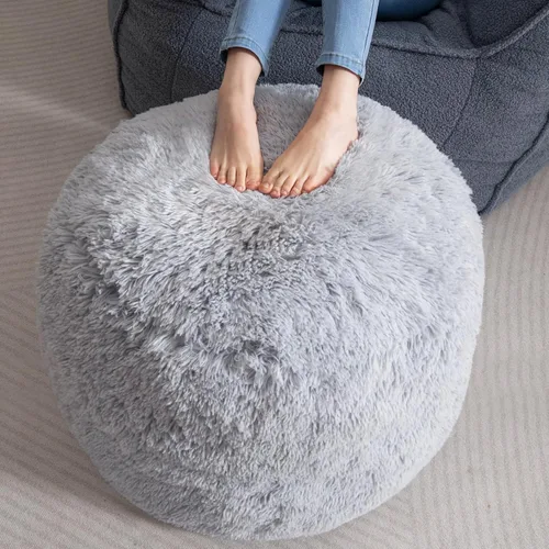 Miniatura 9 de HIGOGOGO Puf Otomano Redondo Relleno, Pufs Largos de Piel Sintética con Relleno de Trozos de Espuma, Puf Esponjoso y Peludo Reposapiés Otomano