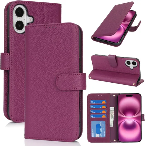 Miniatura 34 de Zouzt Funda para iPhone 11 de 6.1 pulgadas de piel auténtica con 4 ranuras para tarjetas, tarjetero con bloqueo RFID, tapa magnética, función atril