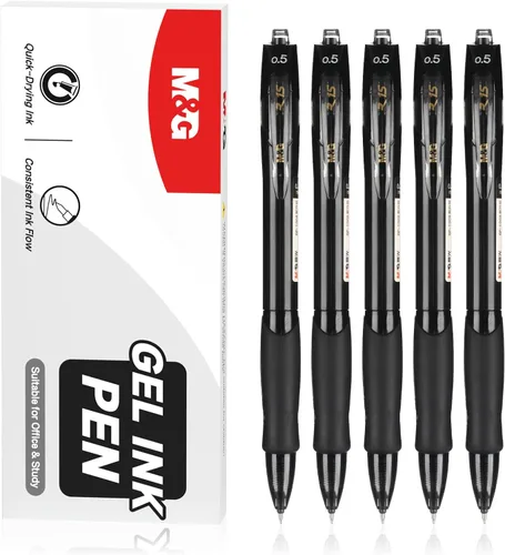 M&G 5 bolígrafos de gel retráctiles de tinta negra de 0.020 in, bolígrafos de punta fina, bolígrafos de tinta de gel de secado rápido con tinta de