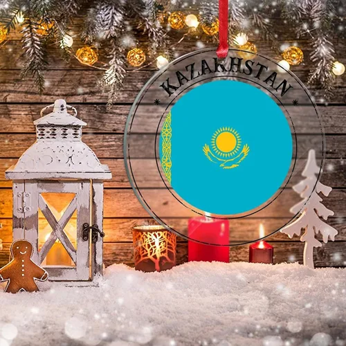 Miniatura 5 de Adornos de Navidad de Kazajstán, bandera de Kazajstán, recuerdo de Navidad, adornos de Navidad acrílicos, bandera nacional, recuerdo de país