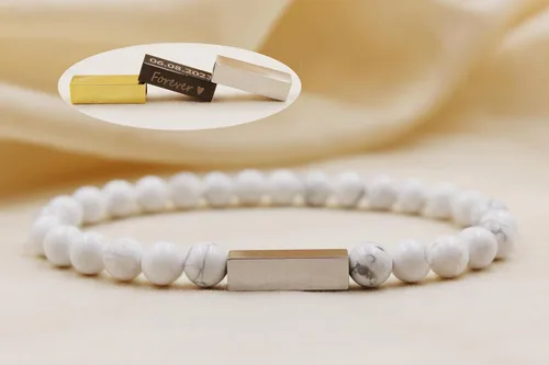 Miniatura 68 de Pulseras de cuentas personalizadas, Pulsera de piedras preciosas de 0.236 in, Pulsera grabada con láser, Pulsera de piedra natural, Pulseras unisex