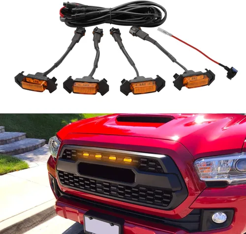 Seven Sparta 4 luces LED para parrilla con adaptador de fusible compatibles con parrilla delantera Toyota Tacoma TRD Pro OEM 2016-2023 (luz ámbar