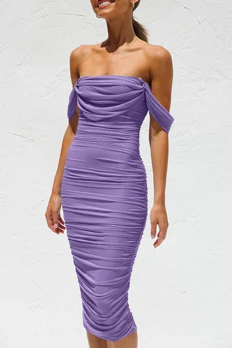 Miniatura 4 de PRETTYGARDEN - Vestido de verano para mujer, con hombros descubiertos, fruncido, entallado, sin mangas, ajustado, para fiesta, club, por debajo
