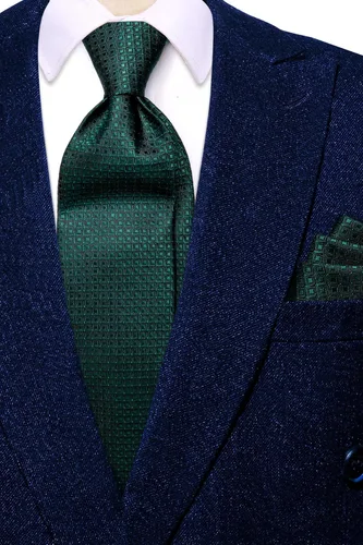 Miniatura 41 de Hi-Tie Corbata clásica de cachemira para hombre con pañuelo y gemelos a cuadros