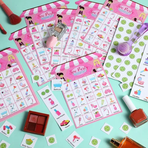 Miniatura 4 de Liliful Juego de bingo para fiesta de spa, 35 piezas, para 24 jugadores, para fiesta de maquillaje, juegos temáticos de belleza para mujeres