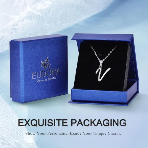 Miniatura 201 de EUDORA Collares de plata esterlina con inicial para mujer, regalos clásicos de 26 letras sin cuello para niñas, hermana, madre hija, cadena de 18