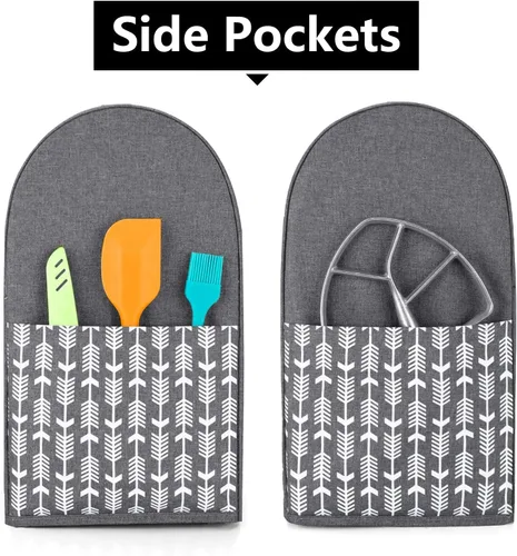 Miniatura 4 de Yarwo Funda para batidora de pie compatible con mezclador KitchenAid de 6 a 8 cuartos de galón, cubierta protectora contra el polvo con mango Gris