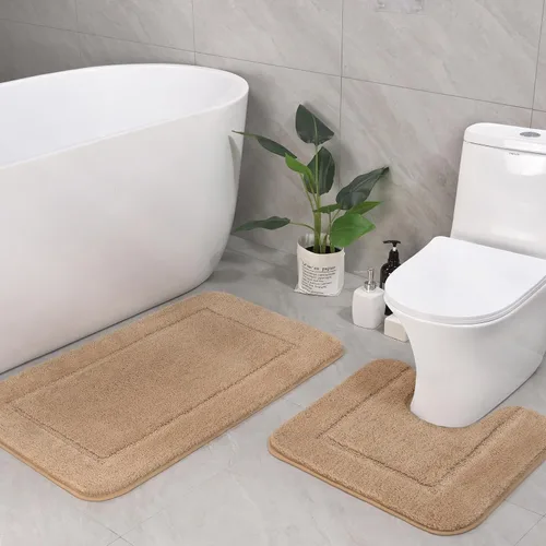 LOCHAS Juego de Alfombras de Baño Beige, Juego de Alfombras de Baño Suaves de 2 Piezas, Tapete de Inodoro en Forma de U de 20x20 y Alfombras de Baño
