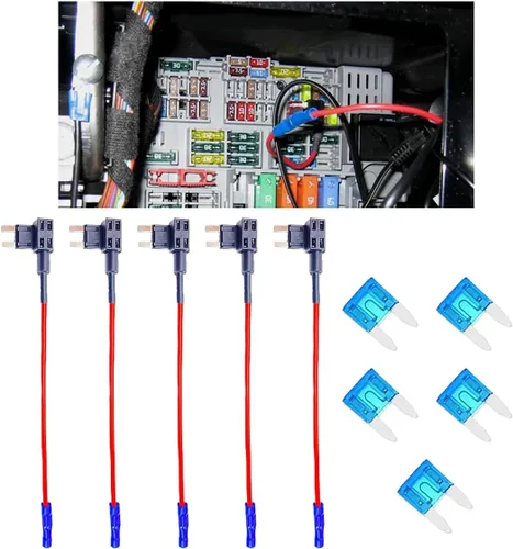 5 piezas de fusibles de 12V para coche Add-a-Circuit, adaptador de fusibles TAP para automoción, mini fusibles ATM ATO de hoja, juego de fusibles