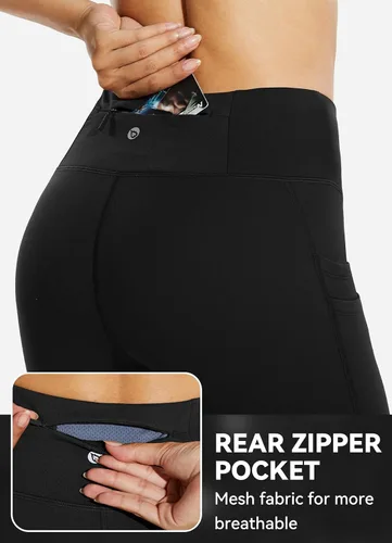 Miniatura 3 de BALEAF - Leggings térmicos de cintura alta para mujer con interior de forro polar, resistentes al agua, con bolsillos, pantalones para senderismo