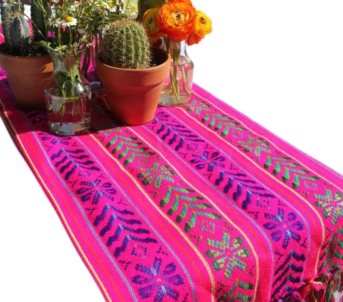 Miniatura 8 de Del Mex Bufanda de camino de mesa mexicana tejida estilo Rebozo (negro)