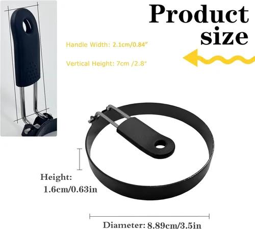Miniatura 2 de Anillos para huevos de 3.5 pulgadas con mango de silicona, anillos de cocina para huevos de acero inoxidable, antiadherentes, para freír huevos