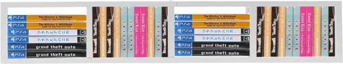 Miniatura 12 de Estante de almacenamiento de medios de 34 pulgadas para montaje en pared, organizador de CD y DVD, estante de metal, estante de almacenamiento