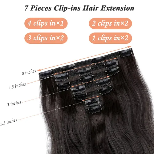 Miniatura 3 de Extensiones de cabello con pinzas, 7 piezas de 24 pulgadas, onduladas, rizadas, extensiones sintéticas de trama gruesa, para mujer, color marrón