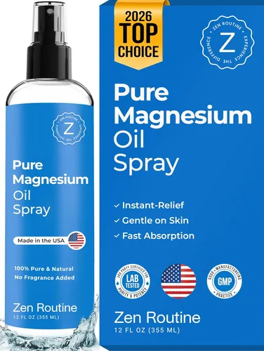 Spray de aceite de magnesio puro de 12 onzas – Magnesio tópico de grado USP premium para pies, cuerpo y músculos – Ayuda con calambres en las