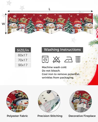 Miniatura 4 de Bufanda para Repisa de Chimenea de Navidad de 60 x 17 Pulgadas, Muñeco de Nieve Rojo Árboles de Navidad Bufanda para Repisa de Chimenea Cubierta