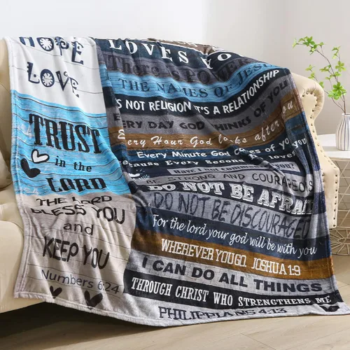 Manta Cristiana Regalos de Cumpleaños para Mujeres y Hombres, Manta Inspiracional con Escritura y Versículo Bíblico Regalos Religiosos (Azul Marino,