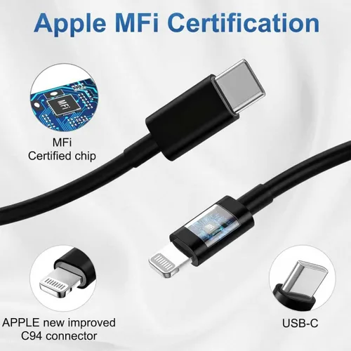 Miniatura 5 de FEEL2NICE Cargador de iPhone de carga rápida, paquete de 2 bloques de carga de pared tipo C con 2 unidades [6 pies y 10 pies] cable USB C a Negro