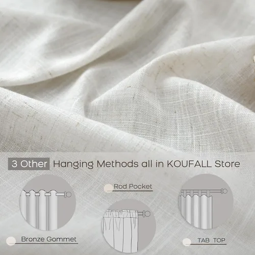 Miniatura 6 de KOUFALL Cortinas transparentes de lino de 90 pulgadas, cortinas para Sala Modernas 2025 De Lino Elegantes, cortinas personalizadas con pestaña