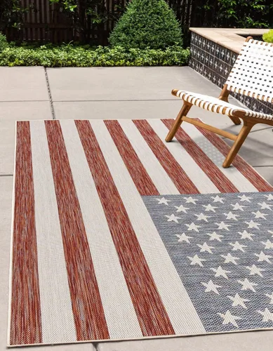 Miniatura 14 de Unique Loom Outdoor Collection Alfombra de área (3' 3' 3' x 5' 3' Rectángulo, Rojo/ Azul)
