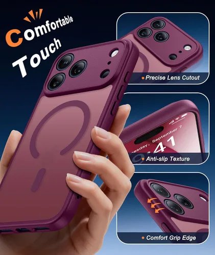 Miniatura 1088 de FNTCASE Funda para iPhone 17 Pro: Fundas delgadas translúcidas de color azul claro compatibles con MagSafe, protección completa de la cámara