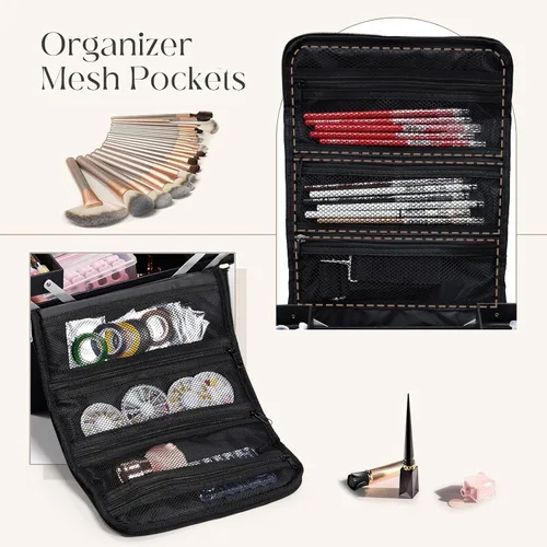Miniatura 3 de Yueieoun Estuche de Maquillaje Grande para Tren, Organizador de Maquillaje, Caja de Maquillaje, Estuche Cosmético Suave de 4 Niveles para Maquillaje