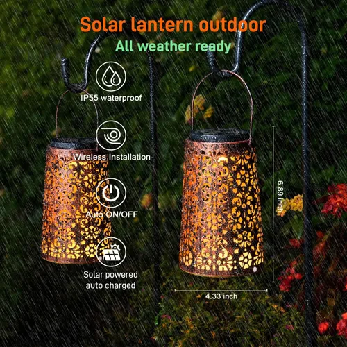Miniatura 4 de Faroles solares colgantes para exteriores, paquete de 2 Metal, impermeable, iluminación decorativa, multiuso