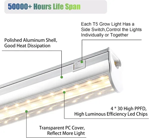 Miniatura 4 de RWNTAO Luces de cultivo para plantas de interior, espectro completo de 3000 K, lámpara de cultivo de plantas de 1 pie con interruptor lateral