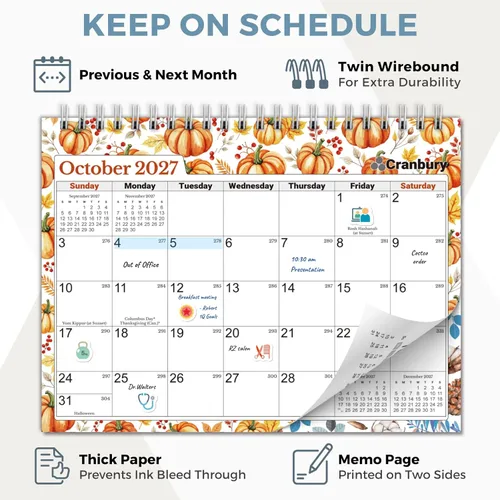Miniatura 4 de CRANBURY Calendario pequeño de escritorio de pie 2025, 8 x 6 pulgadas (estaciones), calendario abatible con diseños mensuales de temporada