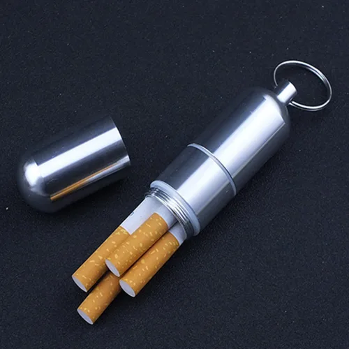 Miniatura 3 de Caja conjunta mini aluminio cigarrillos titular con llavero Metal impermeable redondo cigarrillos caja de bolsillo Tono plata
