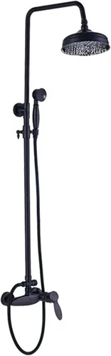 Juego de mezclador de ducha de bronce negro, mezclador de ducha de baño montado en la pared, cabezal de ducha de lluvia con ducha de mano, altura