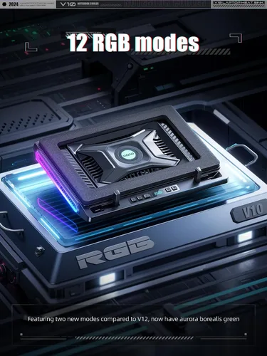 Miniatura 9 de llano V10 Almohadilla de Refrigeración para Laptop de Juegos, Enfriador de Laptop RGB con Potente Ventilador Turbo Externo de 4.72 Pulgadas, Negro