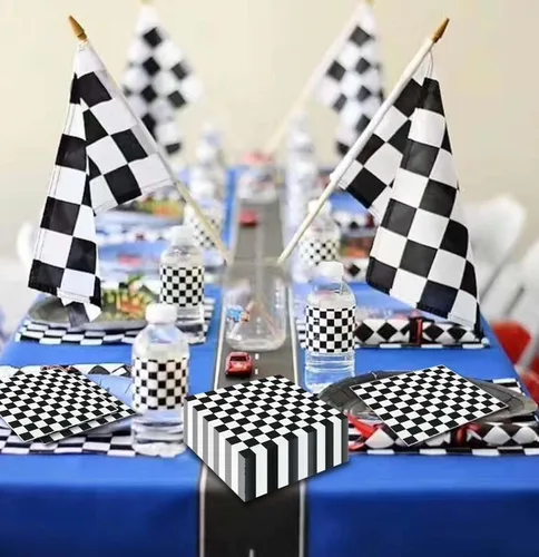 Miniatura 4 de SietDESEO 50 servilletas de 3 capas con bandera a cuadros, servilletas de papel desechables para cena, cumpleaños, carreras, fiestas temáticas