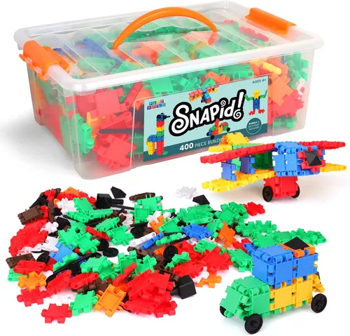 Snapid Building Bricks - Juego de 400 piezas de juguetes de conexión, juego de bloques coloridos fuertes y duraderos con almacenamiento, bloques de