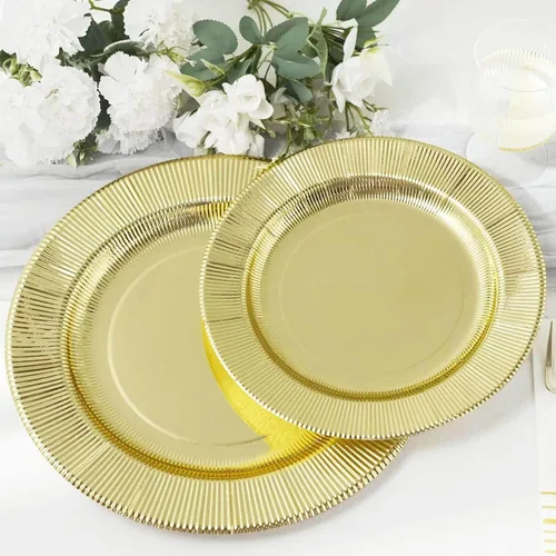 Miniatura 36 de Efavormart 25 Pack Platos de papel para servir y cenar de 10" en negro metálico con rayos de sol, platos desechables para fiestas - 350 GSM