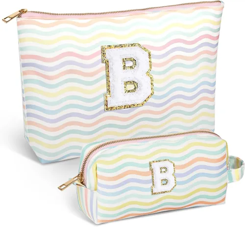 Miniatura 27 de Bolsa de viaje de maquillaje con monograma de 2 piezas para regalos de niñas adolescentes, bolsa de cosméticos para niñas, bolsa de aseo de viaje