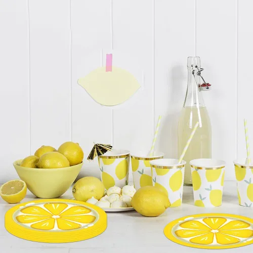 Miniatura 7 de Platos de papel de limón – 32 platos desechables de fiesta de limón de 9 pulgadas, platos de postre de ensalada de frutas cítricas amarillas