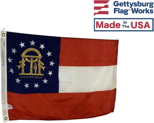 Miniatura 2 de Bandera del Estado de Georgia de 2 x 3 pies, nailon para todo tipo de clima y costuras reforzadas en el extremo de la mosca, fabricada en Estados