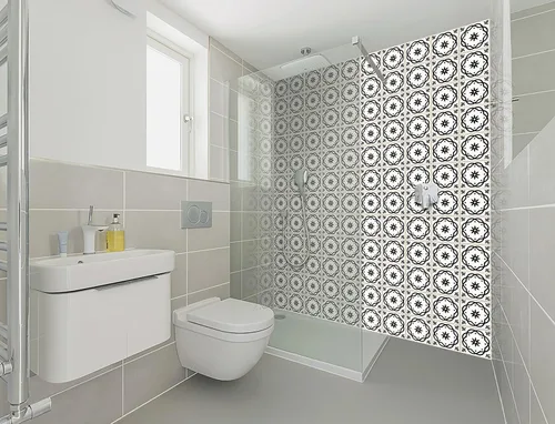 Miniatura 5 de Juego de 24 calcomanías para azulejos de la colección Black & White, para azulejos en muro, para baño y cocina, fácil de aplicar, simplemente