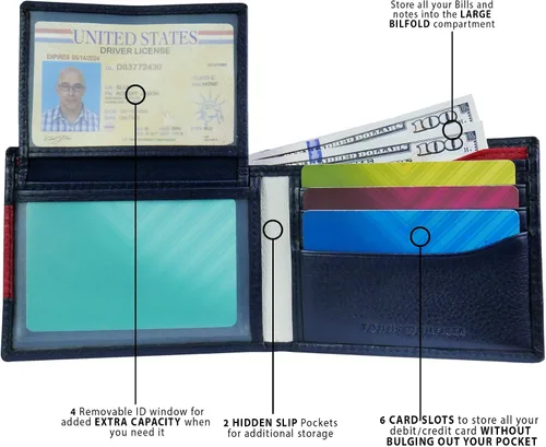 Miniatura 68 de Tommy Hilfiger Cartera de piel auténtica para hombre con ventana de identificación y múltiples ranuras para tarjetas