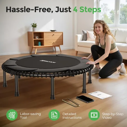 Miniatura 5 de BCAN 450/550LBS Mini Rebounder Trampoline for Adults, 40"/48" Foldable Fitness Trampoline with Bungees, Quiet & Stable Exercise Trampoline