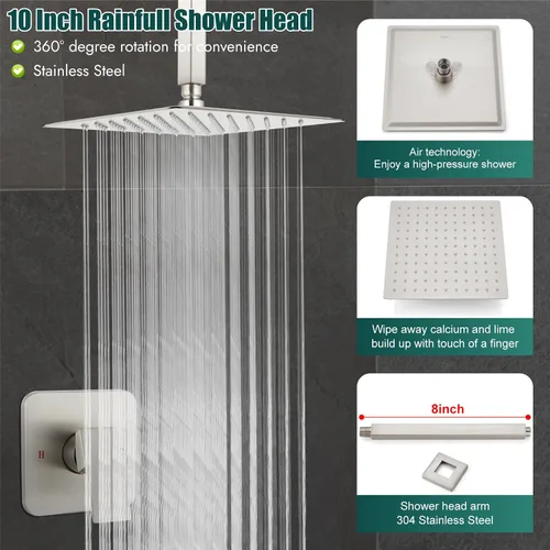 Miniatura 3 de Heyalan Juego de grifo de ducha cuadrado de acero inoxidable para baño, sistema de ducha tipo lluvia con una manija, kit de acabado de ducha de una