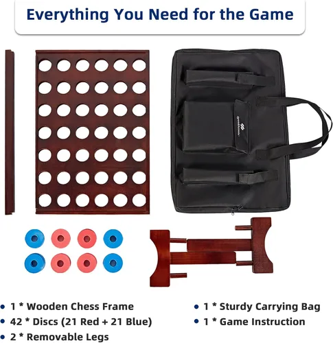 Miniatura 8 de SpeedArmis Juego gigante de madera 4 en una fila: divertidos juegos de mesa para interiores y exteriores para adolescentes, incluye 42 dados y bolsa