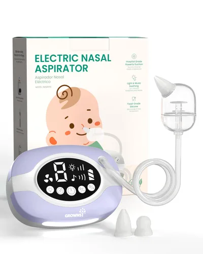 Miniatura 9 de GROWNSY Succión nasal eléctrica para bebé, aspirador nasal de grado hospitalario con luz nocturna, canciones de cuna calmantes, succionador nasal